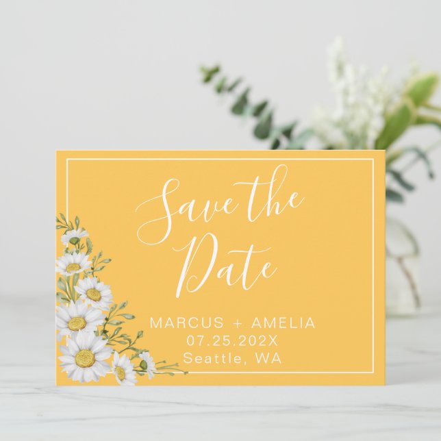 Save The Date Jolie jonquille Marguerite Jaune & Blanc (Debout devant)