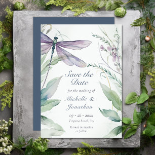 Save The Date Jolie libellule d'aquarelle et Mariage de verdure