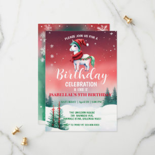 Save The Date Jolie licorne Père Noël fête d'hiver anniversaire 
