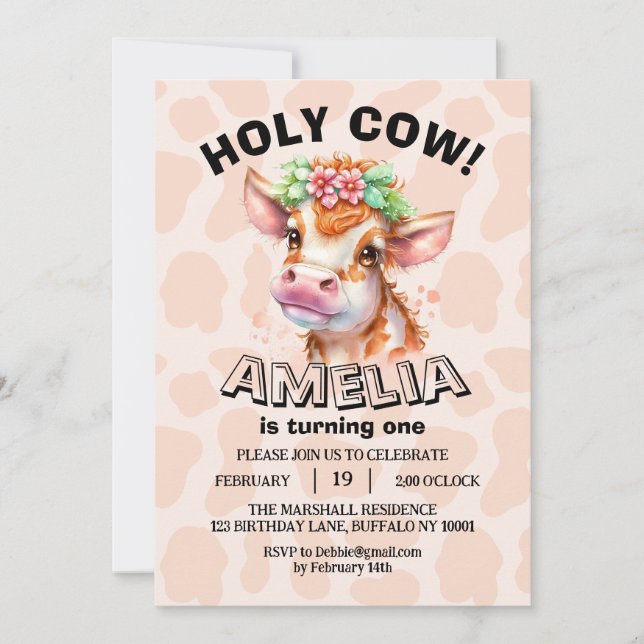 Save The Date Jolie vache sainte Je suis une fille 1er anniversa (Devant)