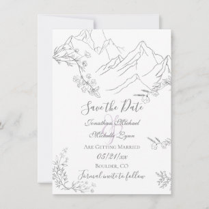 Save The Date Jolies montagnes, fleurs et branches Mariage