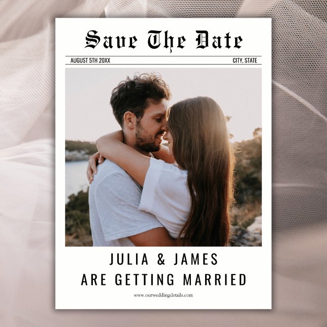 Save The Date Journal Unique Classique Simple Photo Mariage (Newspaper Save the date unique classic simple photo wedding save the date card)