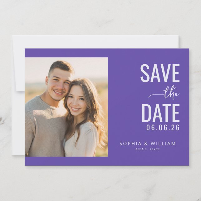 Save The Date Joyful Purple Minimalist Photo (Devant)