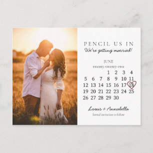 Save the Date June 2022 Month Calendar Pink Heart  Postcard