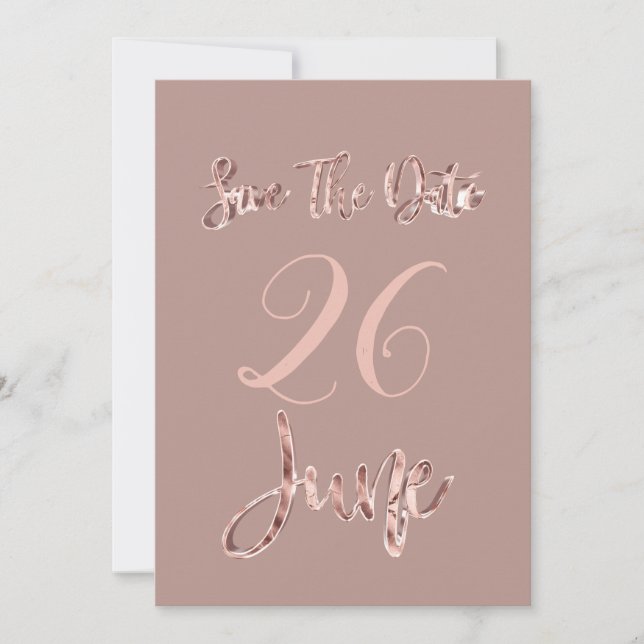 Save The Date June Party Rose Gold Script (Front)