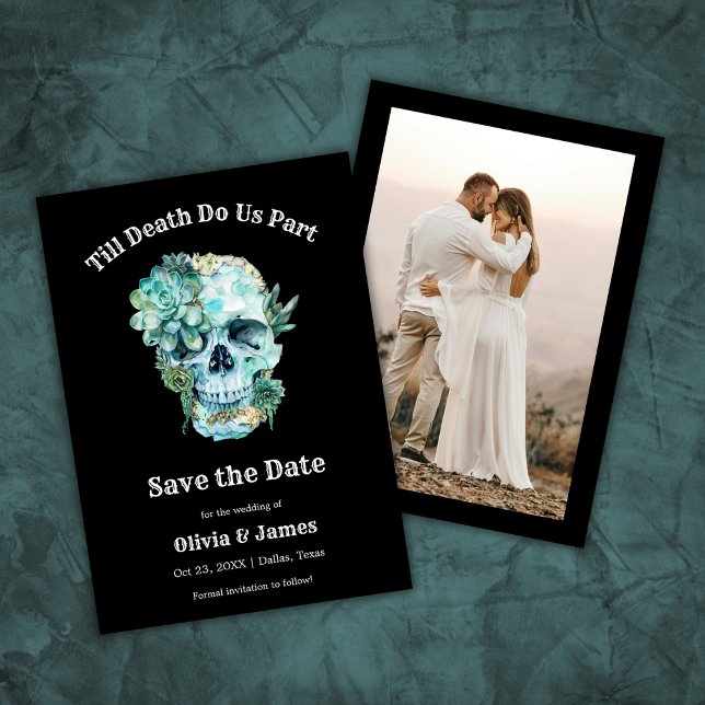 Save The Date Jusqu'à la mort faisons-nous partie Mariage d'Hall (Till Death Do Us Part Gothic Photo Halloween Wedding Save The Date Card )
