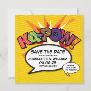 Save The Date KA-POW Enregistrez la date Fun Retro Bande dessiné