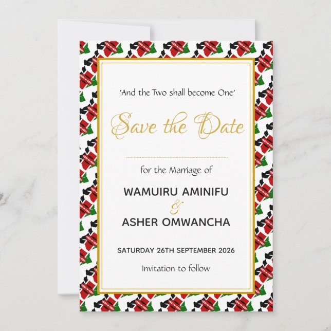 Save The Date KENYA Mariage Cérémonie Coutume Chrétienne (Devant)