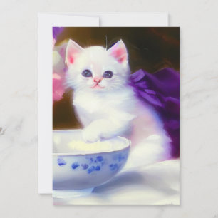 Save The Date Kitten blanc vintage avec ruban violet