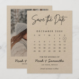 Save The Date Kraft Calendrier Script photo minimaliste moderne
