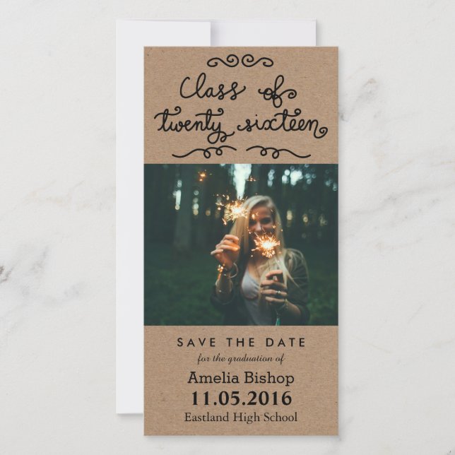 Save The Date Kraft Paper Class Of 2016 Typographie Enregistrer  (Devant)