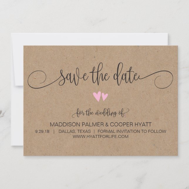 Save The Date Kraft Rustic Hearts Sauvez la date (Devant)