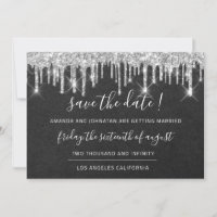 Save The Date Kraft Silver Grey Drip Graphite