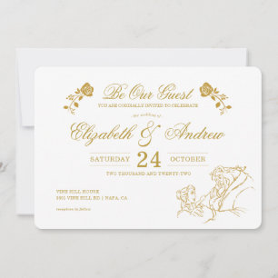Save The Date La Belle et la Bête Mariage de Conte de Fées en Or