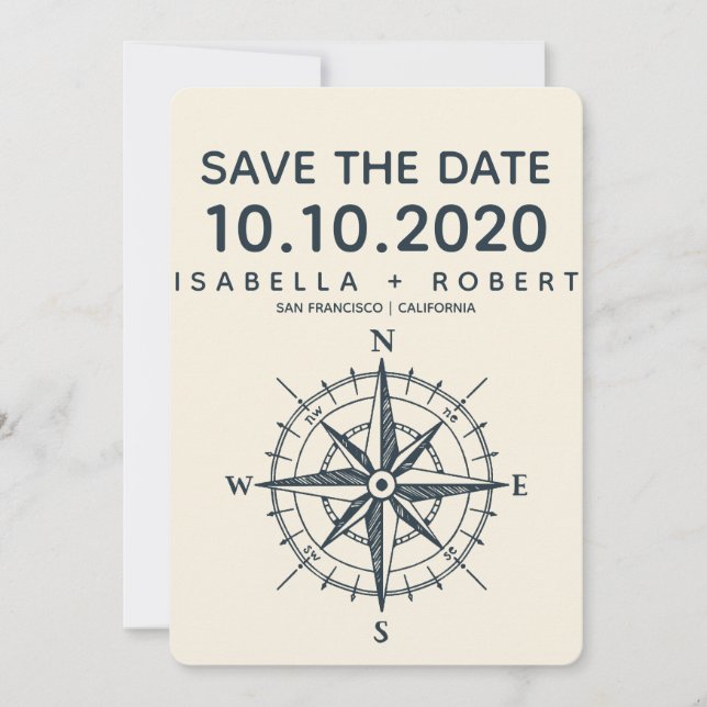 Save The Date La boussole bleue | Mariage Enregistrer la date (Devant)