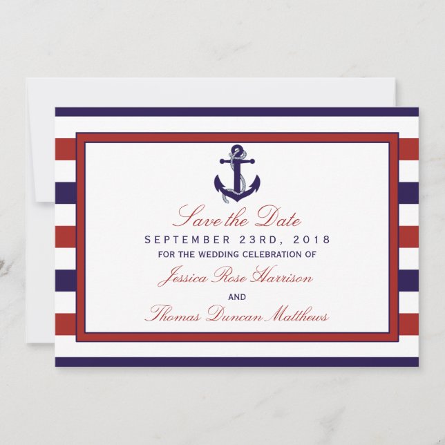 Save The Date La collection de mariage à l'ancre nautique rouge  (Devant)