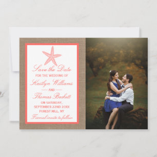 Save The Date La collection de mariages de Coral Starfish Burlap