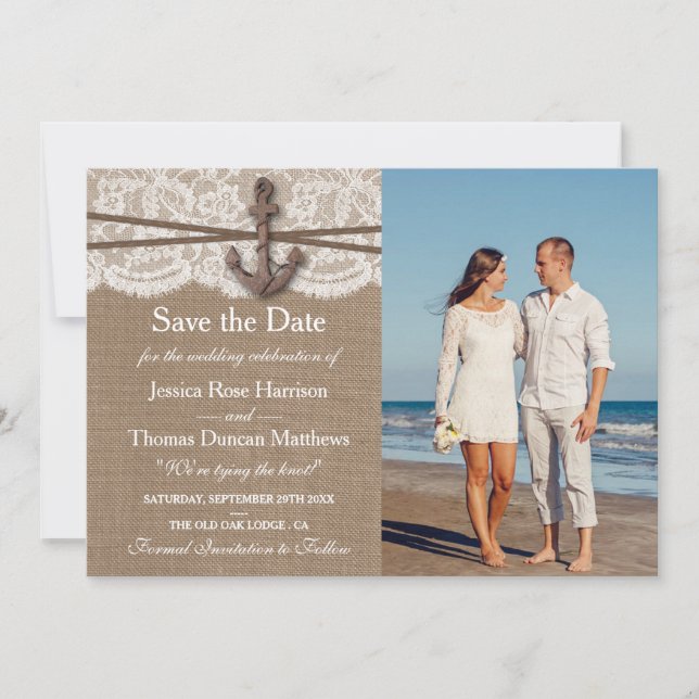 Save The Date La collection Rustique de Mariages d'Ancres nautiq (Devant)
