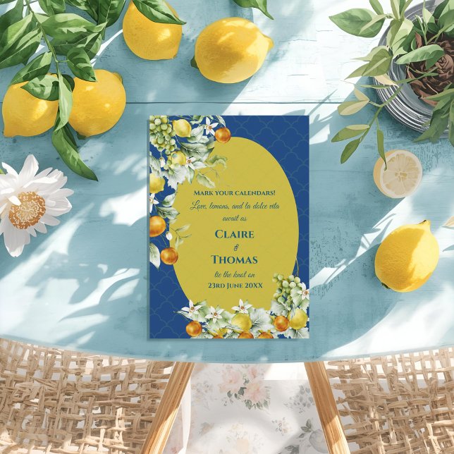 Save The Date La Dolce Vita Lemon Blue Mediterranean Wedding (La Dolce Vita Lemon Blue Mediterranean Wedding Save The Date)