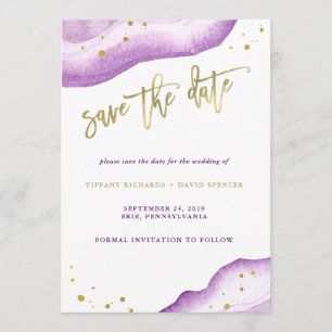 Save The Date La lavande et l'or Geode d'aquarelle font gagner