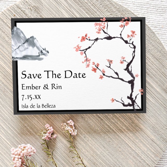 Save The Date La montagne Sakura | Bordure v2 Décontractée Enreg (Créateur téléchargé)