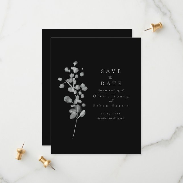 Save The Date Lacquer noir Enregistrer la date (Devant/Arrière en situation)