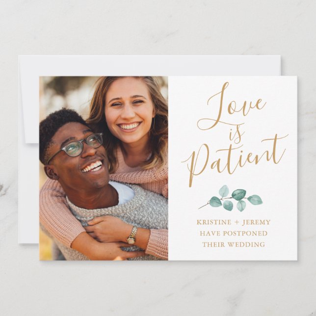 Save The Date L'amour est patient Photo Gold Script reporté (Devant)
