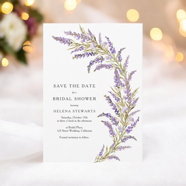 Save The Date Lancement de la douche de mariage à l'aquarelle fl (Lavender Fall floral watercolor bridal shower Save The Date)