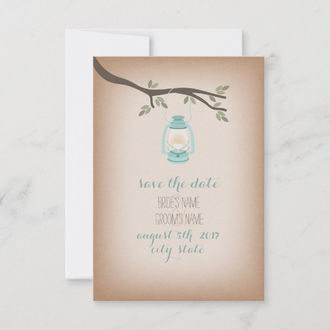 Save The Date Lanterne Bleue Inspiré Cardstock Enregistrer La Da (Devant)