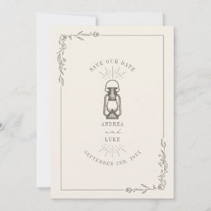Save The Date Lanterne Rustique Vintage Vert Mariage Économisez