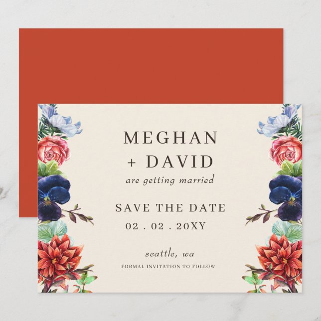 Save The Date L'aquarelle rustique fleurit le Mariage floral (Devant / Derrière)