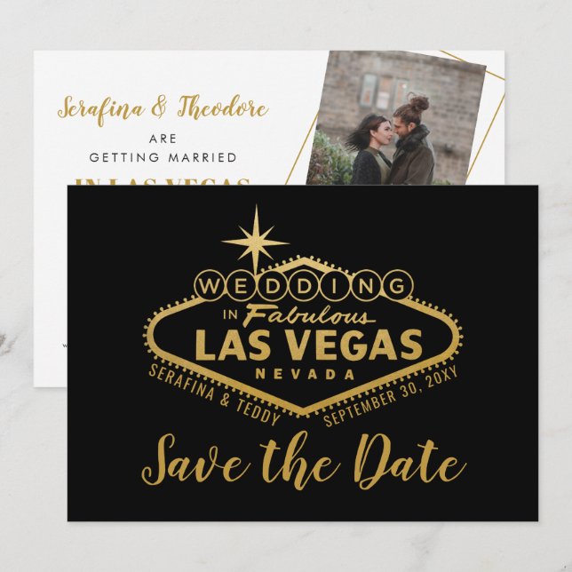 Save The Date Las Vegas Mariage Photo Enregistrer la date Black  (Devant / Derrière)