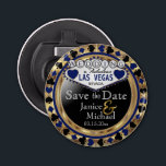Save the Date Las Vegas Style - Dark Blue  Bottle Opener<br><div class="desc">Are you getting married soon? A fun and unique way to announce your wedding plans. Save the Date for your Wedding a Bottle Opener ready for you to personalize. Featuring the words "Save the Date" in a Las Vegas Style in faux metallic gold, dark blue and black design. ✔Note: Not...</div>