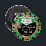 Save the Date Las Vegas Style - Green  Bottle Opener<br><div class="desc">Are you getting married soon? A fun and unique way to announce your wedding plans. Save the Date for your Wedding a Bottle Opener ready for you to personalize. Featuring the words "Save the Date" in a Las Vegas Style in faux metallic gold, green and black design. 📌If you need...</div>