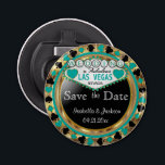 Save the Date Las Vegas Style - Teal Bottle Opener<br><div class="desc">Bottle Opener. Are you getting married soon? A fun and unique way to announce your wedding plans. Save the Date for your Wedding a Bottle Opener ready for you to personalize. Featuring the words "Save the Date" in a Las Vegas Style in faux metallic gold, teal and black design. 📌If...</div>