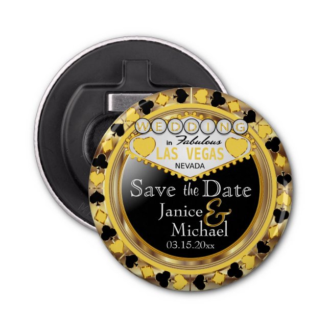 Save the Date Las Vegas Style - Yellow  Bottle Opener (Front)