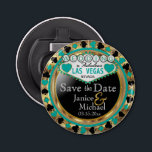 Save the Date Las Vegas  - Teal Bottle Opener<br><div class="desc">Bottle Opener. Are you getting married soon? A fun and unique way to announce your wedding plans. Save the Date for your Wedding a Bottle Opener ready for you to personalize. Featuring the words "Save the Date" in a Las Vegas Style in faux metallic gold, teal and black design. 📌If...</div>