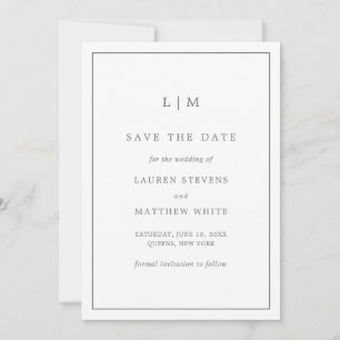 Save The Date Lauren Grey Monogramme Mariage élégant