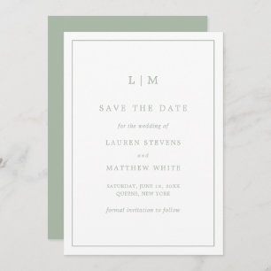 Save The Date Lauren Sage Green Monogramme Mariage élégant