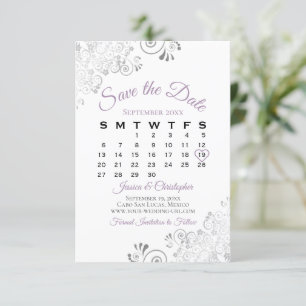 Save The Date Lavande & Blanc Simple Élégant Calendrier de maria