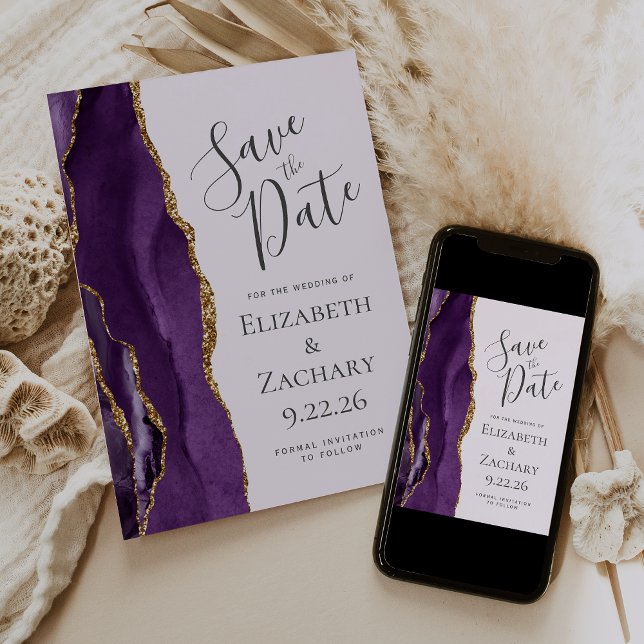 Save The Date Lavande d'agate d'or violet moderne Enregistrer la (Créateur téléchargé)