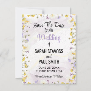 Save The Date Lavande fleur sauvage et mariage floral jaune