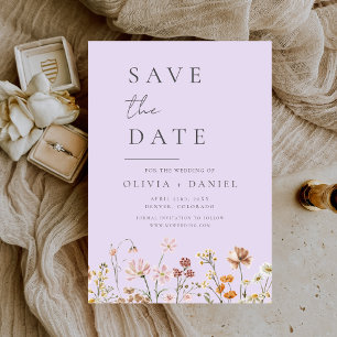 Save The Date Lavande violet Fleurs sauvages Boho Enregistrer la