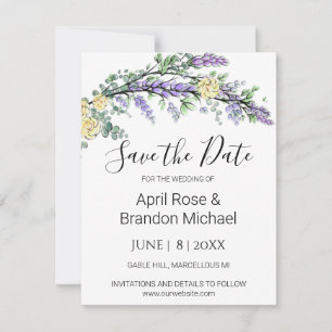 Save The Date Lavande Yellow Roses Eucalyptus Enregistrer La Dat