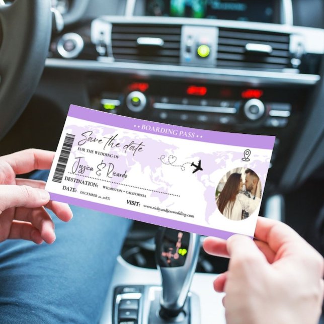 Save The Date Lavender Boarding pass Billet Mariage (Créateur téléchargé)