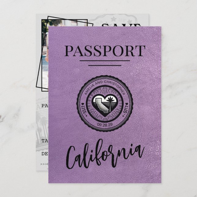 Save The Date Lavender California Passport Enregistrer La Date (Devant / Derrière)