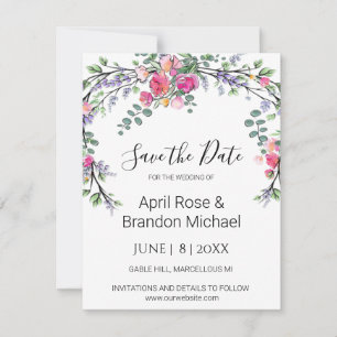 Save The Date Lavender Eucalyptus rose aquarelle roses