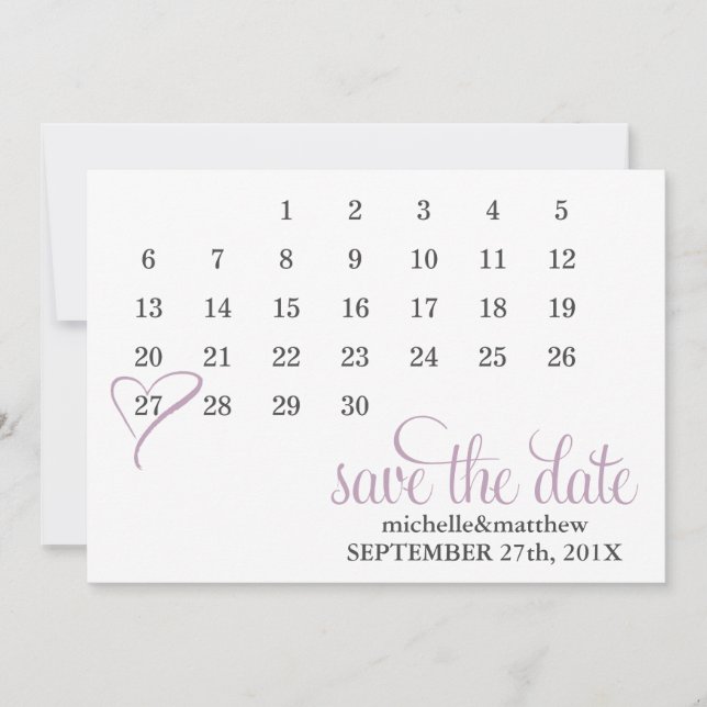 Save The Date Lavender Heart Calendar Wedding Enregistrer la dat (Devant)
