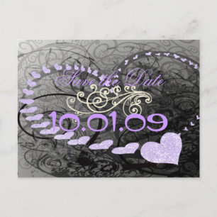 Save The Date Lavender Hearts - Announcement Postcard