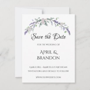 Save The Date Lavender Ivory Rose et Eucalyptus
